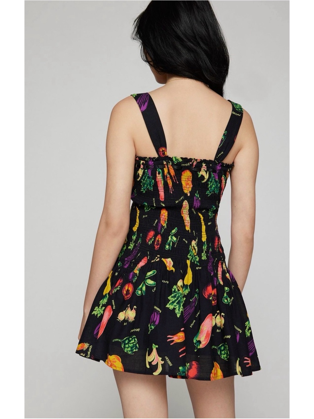 NWT UO Kimchi Blue Suzette Smocked Turnips Mini Dress Fruit Vegetable Print S - Picture 11 of 12